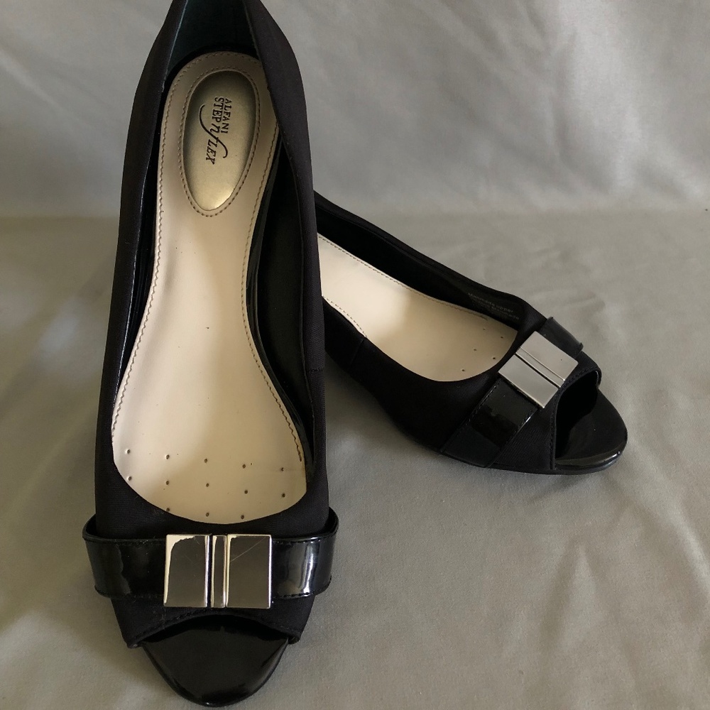 Alfani Step ’n Flex Black Open-Toe Low Heels